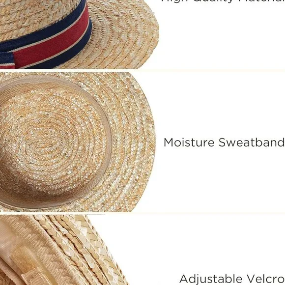 BABYOND Mens Brim Boater Hat Gatsby Straw Panama Hat Fedora Summer Beach Sun Hat